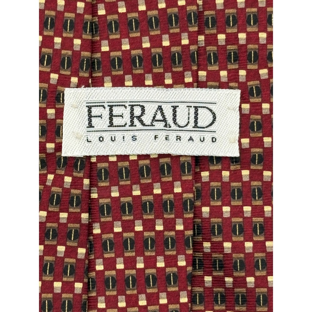 Louis Feraud Paris Men‎ Silk Necktie Red Gold Black Geometric Pattern Designer - Picture 2 of 3